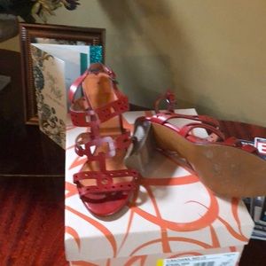 Red open toe sandals very nice heels 2 inches